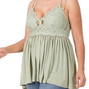 Free People Dup Plus Size Crochet Floral Lace Cami Tunic Tank